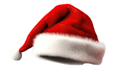 Festive red Santa hat on a white background, perfect for holiday-themed designs and decorations.