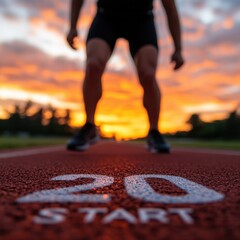 Fototapeta premium Runner at the Starting Line at Sunset