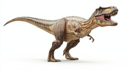 Fototapeta premium Tan and Brown Tyrannosaurus Rex Dinosaur 3D Render on White Background