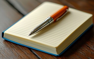 Orange pen on lined notepad.