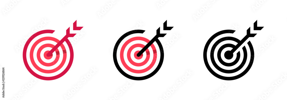 Poster target and arrow vector icon set in red and black