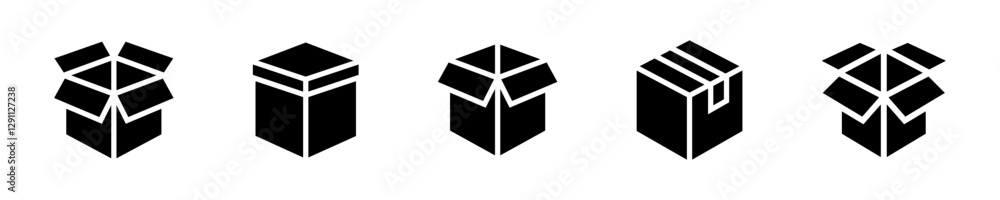 Poster geometric open and closed box vector icons set