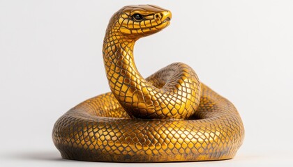 Obraz premium Golden snake sculpture coiled elegantly against a neutral background. Generative AI Illustration