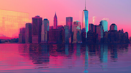 Obraz premium A beautiful glitch-art interpretation of a city skyline