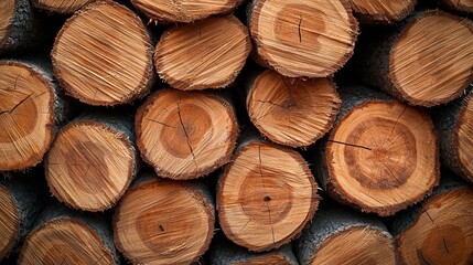 Fototapeta premium Cut logs timber stack forest clearing natural material rustic environment close-up view sustainable resource
