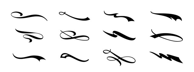 Decorative Calligraphic Flourishes and Swirls Doodle Set