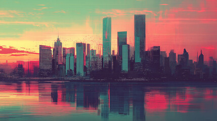 Obraz premium A beautiful glitch-art interpretation of a city skyline