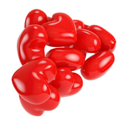 Heap of red abstract hearts isolated on transparent background