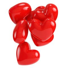 Heap of red abstract hearts isolated on transparent background