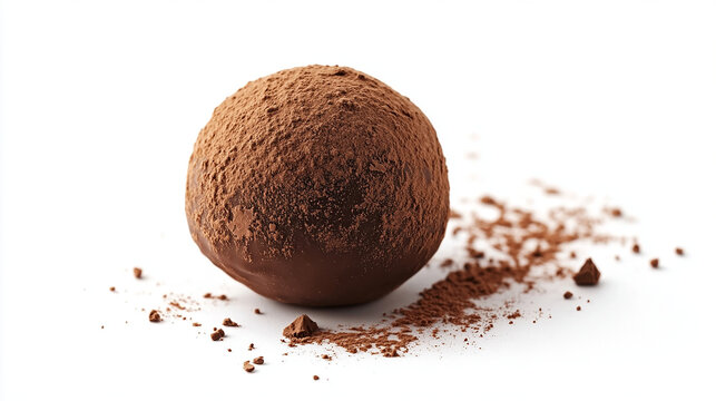 A single chocolate truffle with a dusting of cocoa powder