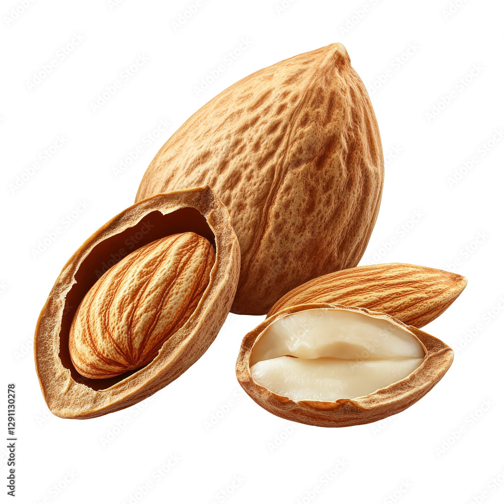 Poster almonds with shells displayed on a clean surface showcasing natural textures and colors, almonds wit