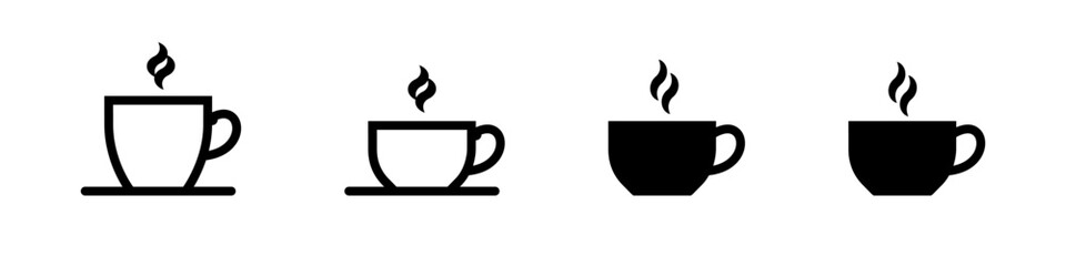 Coffee Cup Vector Icon Set with Steam