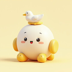 Cute 3D Cartoon Bird on Egg Character - 3D Rendered Illustrations