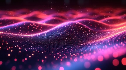 Abstract pink and blue digital wave particles flowing in cyberspace