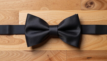 Black bow tie on wooden background for fashion blogs, websites, formal event designs, wedding invitations, style guides, and accessories-related presentations