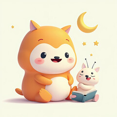 Fototapeta premium Cute Animal Friends Bedtime Story 3D Render - 3D rendering