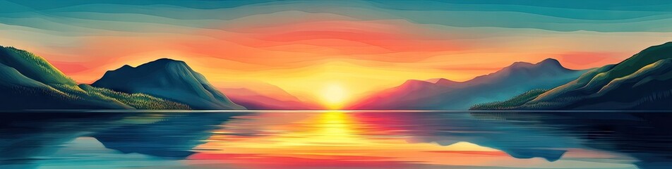 Fototapeta premium Mountain Sunset Over Lake