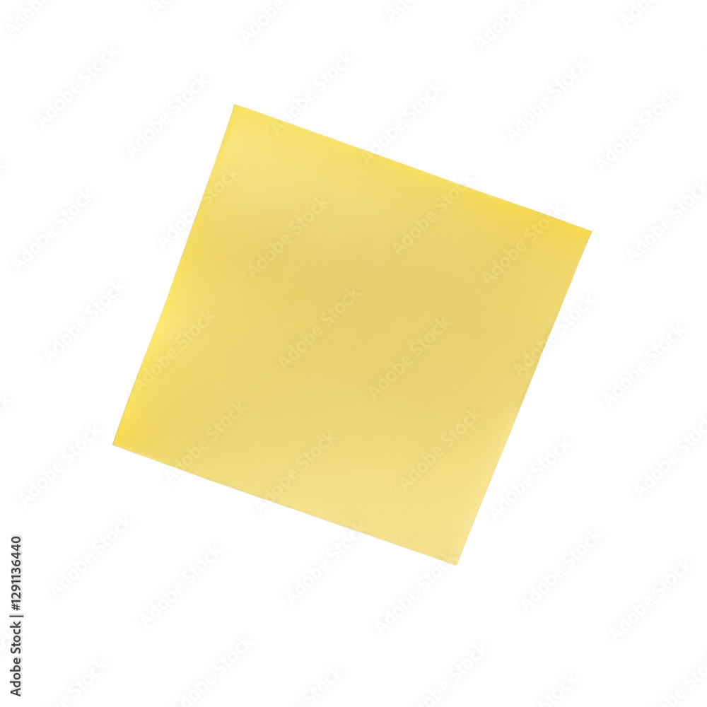 Poster a single yellow sticky note with shadow on a transparent background, perfect for reminders or quick 