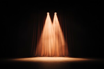 stage spotlight shines on curtain.