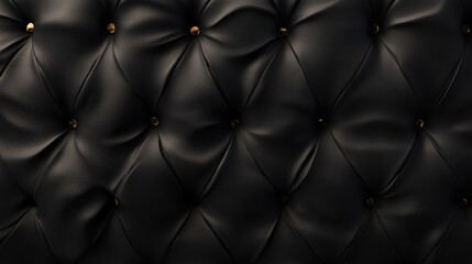 Fototapeta premium Close-up of black tufted upholstery with gold buttons. Luxurious texture and elegant design.