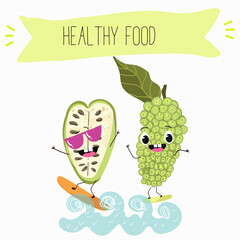 Noni fruit cute funny cheerful characters with different poses and emotions. Natural vitamin antioxidant .Vector hand drawn illistration.