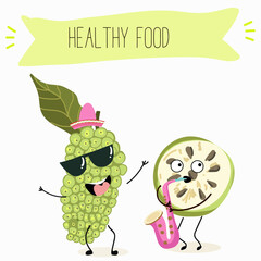 Noni fruit cute funny cheerful characters with different poses and emotions. Natural vitamin antioxidant .Vector hand drawn illistration.