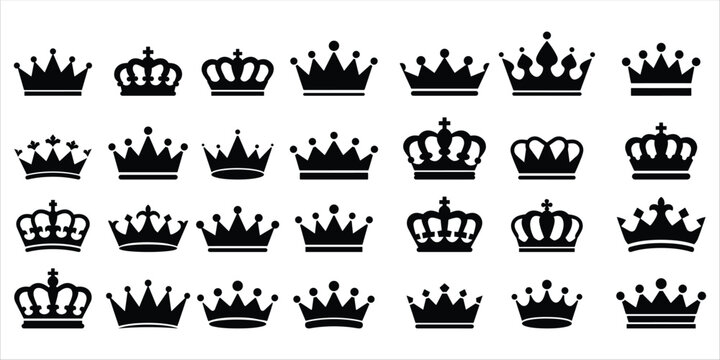 Collection of crow icon set vector on white background. king crown, label, royal, queen, heraldic, luxury, imperial logo vector