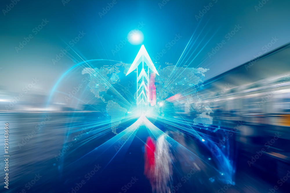 Poster abstract hong kong business concept showing growing up and forward momentum. an arrow points upwards