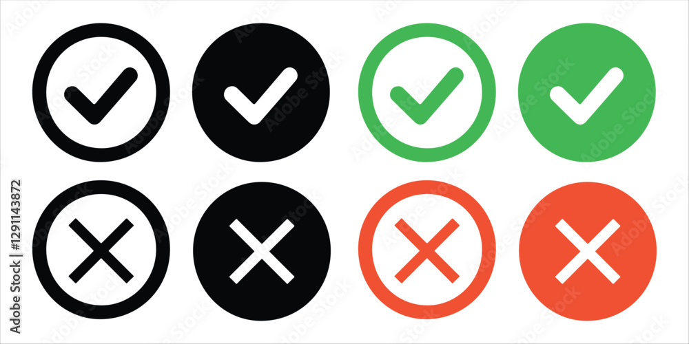 Poster true and false button vector on white background. circle right and wrong icon set