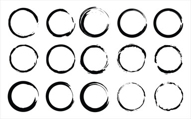 collection of circle brush paint grunge round shape vector on white background