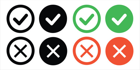 True and false button vector on white background. circle right and wrong icon set