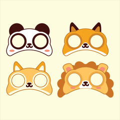 Cute animal panda fox shiba inu lion birthday mask cartoon illustration