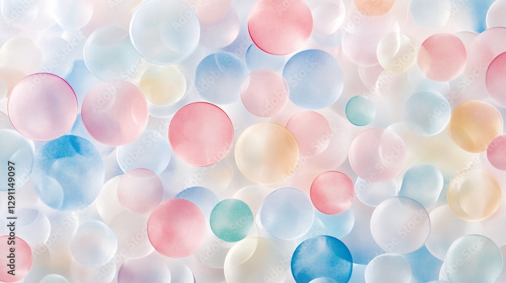 Poster a pastel bubble pattern background with translucent circles in soft colors