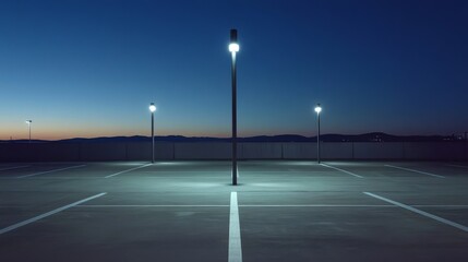 Thief alert in a parking lot with flashing lights on security poles. Featuring awareness and detection
