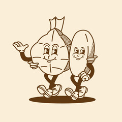 ketupat and dates mascot with vintage style, good for  brand mascot, food mascot, element design, printable, etc