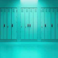 aqua lockers in school hallway