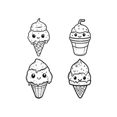 Ice Cream Cones - Cute Dessert Line Art