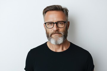 Obraz premium Mature man in glasses, serious expression against white background