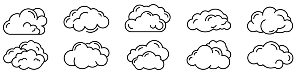 Cloud icon. Editable stroke. Set of black linear cloud icons. Cloud symbol. Vector illustration