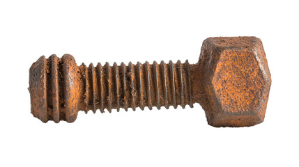 A metal bolt with partial rust coverage, showing industrial aging