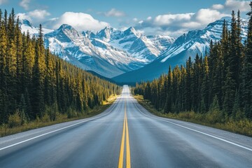 Icefields parkway winding through canadian rockies landscape