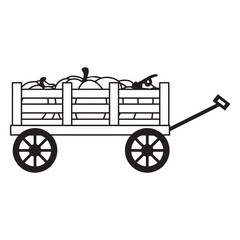 Harvest Wagon: A rustic wooden wagon overflowing with ripe pumpkins, ready for the season of bounty. A classic autumn illustration.