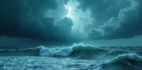 Obraz premium Heavy, pregnant clouds unleashing fury on a churning sea , energy, violent