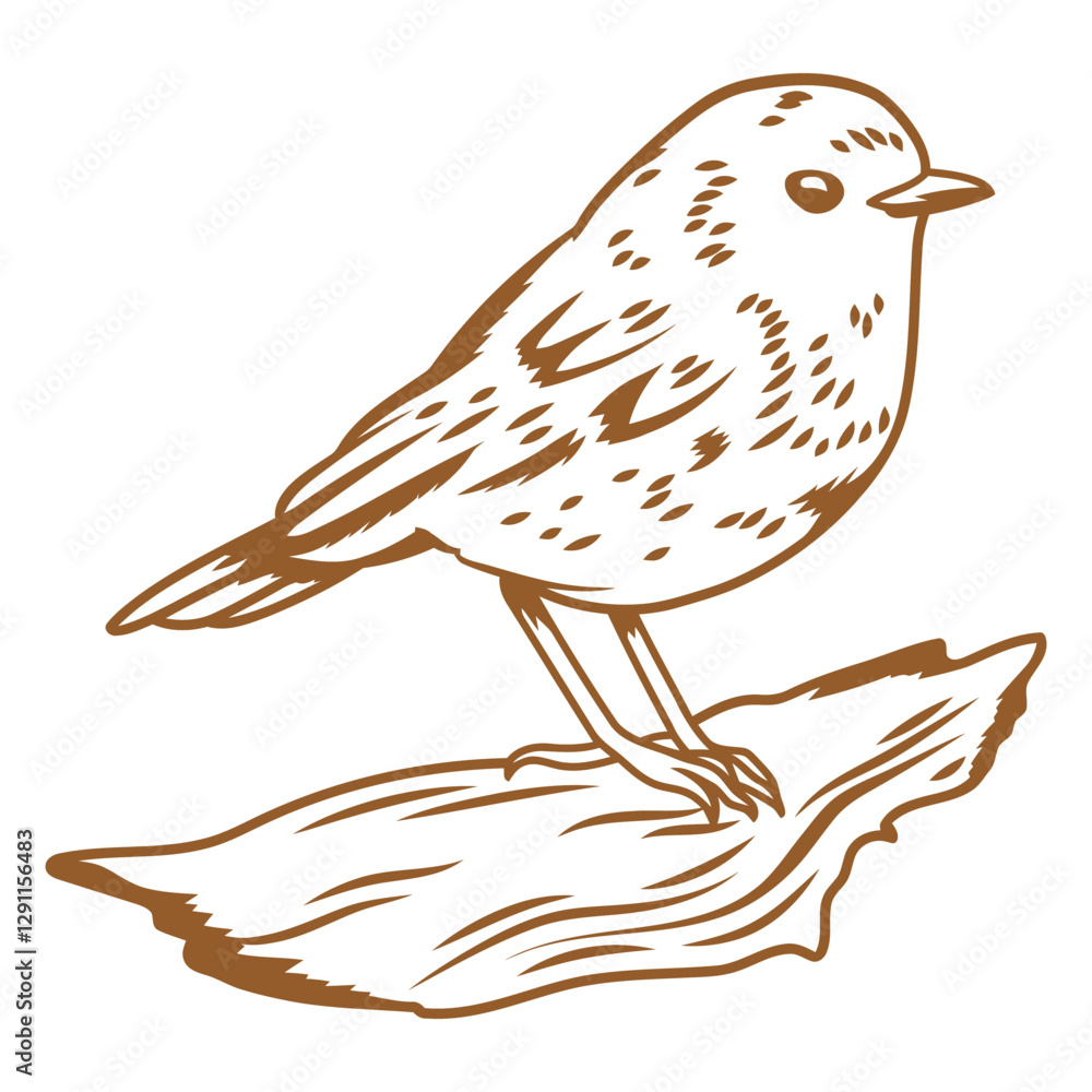Poster simple bird illustration: a charming illustration of a small bird perched on a branch, rendered in a