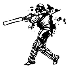 Cricket Silhouette: A powerful silhouette of a cricket batsman swinging his bat with full force against a backdrop of splattered paint, evoking the intensity and energy of this beloved sport.  