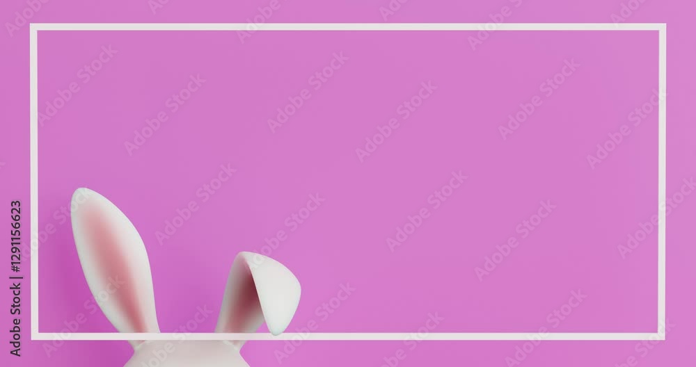Poster 4k Resolution Video: Easter Rabbit Ears in White Frame with Free Space for Your Design on a pink background with Alpha Matte