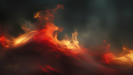 Fototapeta premium Fiery flames with orange and red hues against a dark, smoky background.