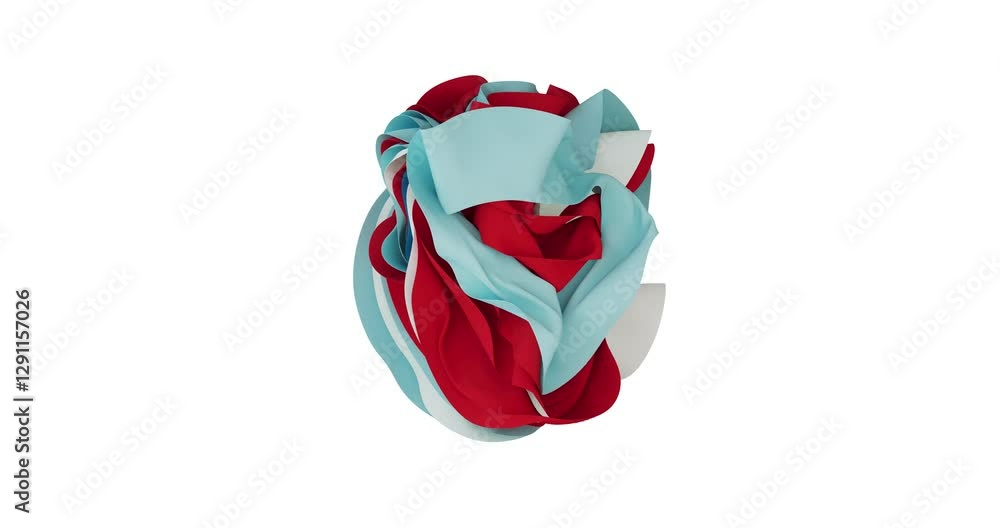 Poster 4k resolution video: abstract fabric or paper wavy shape in pastel colors moving on a white backgrou