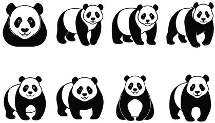 Fototapeta premium Panda vector shilhouette bundle. Panda vector set icon.