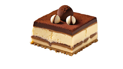 Chocolate and Vanilla Layered Mousse Cake with Cocoa and Ganache &ndash; A High-Quality PNG Image with a Transparent Background for Versatile Use